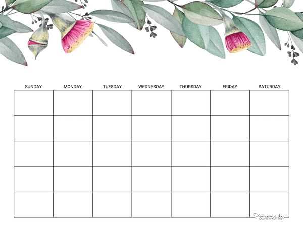 blank 1 month calendar template