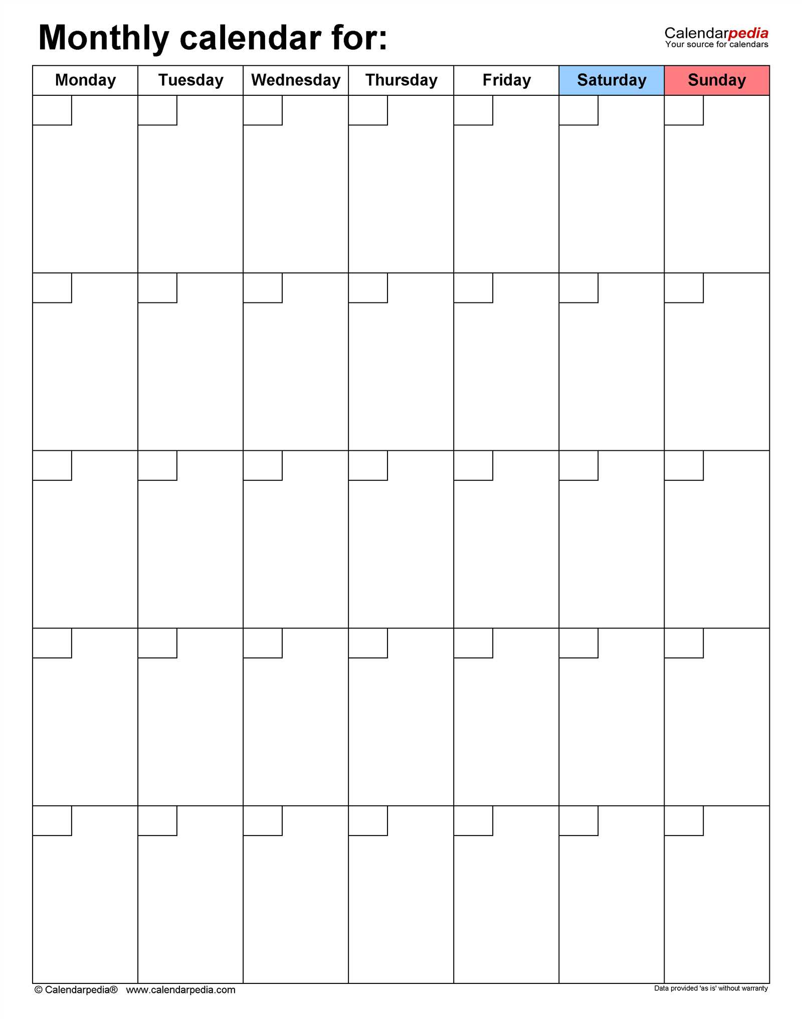 blank 1 month calendar template