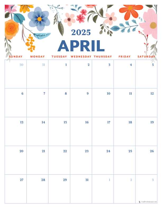 blank april calendar template 2025