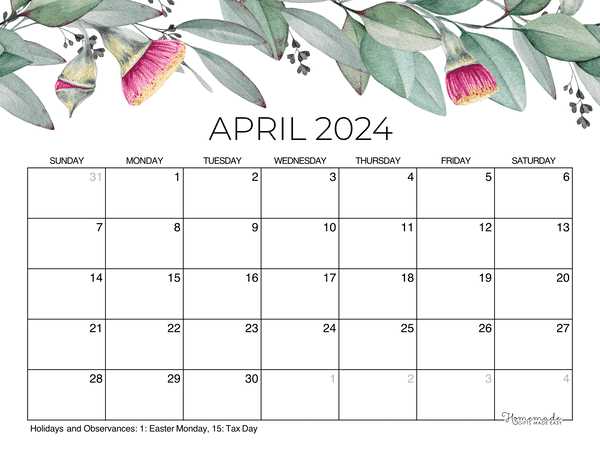 blank april calendar template