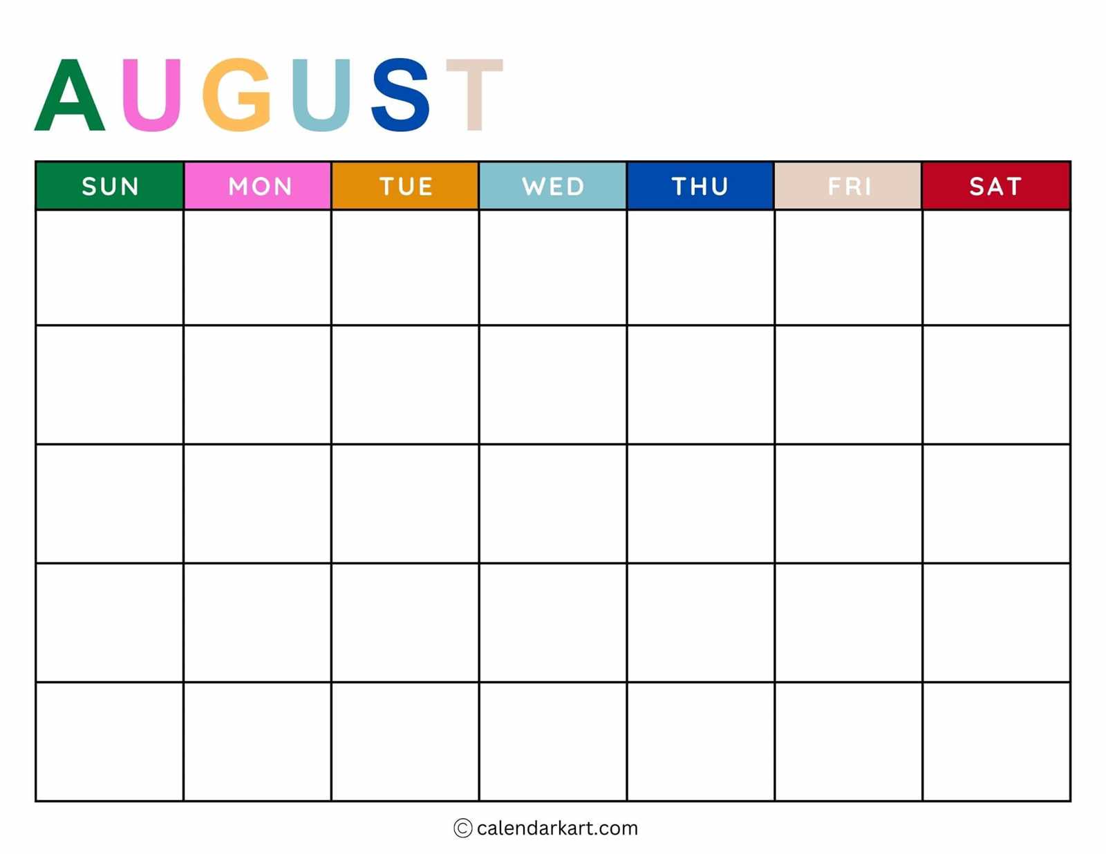 blank august calendar template