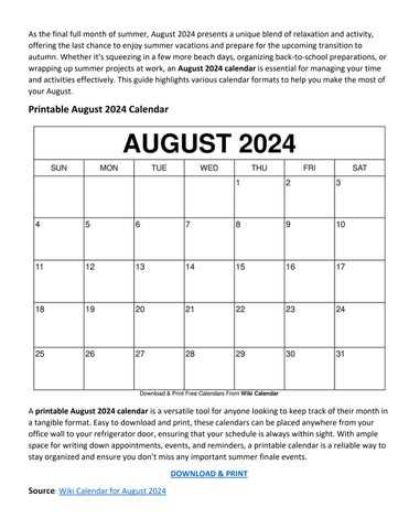 blank august calendar template