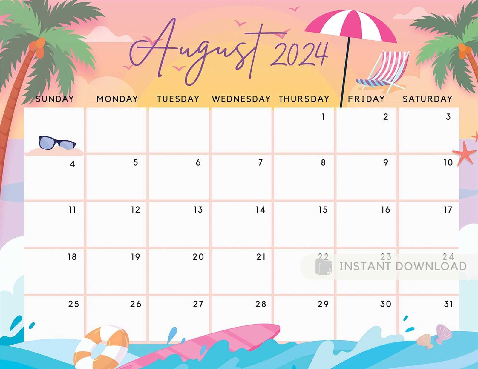 blank august calendar template
