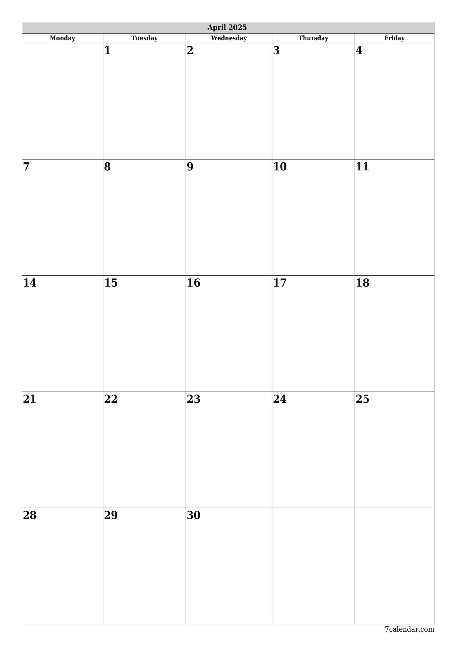 blank calendar template april 2025