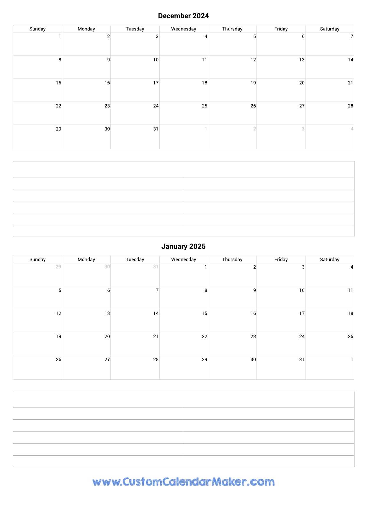 blank calendar template december 2025 printable