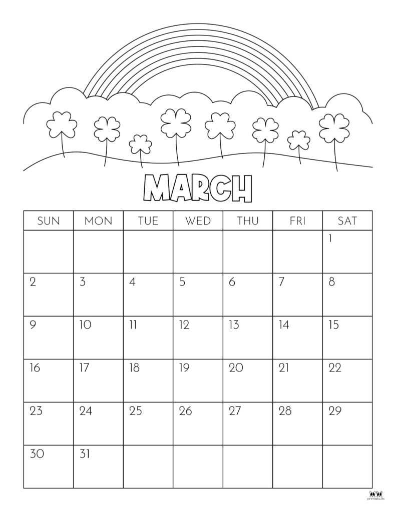 blank calendar template for march 2025