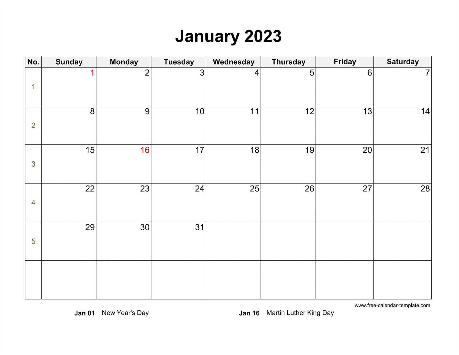 blank calendar template horizontal