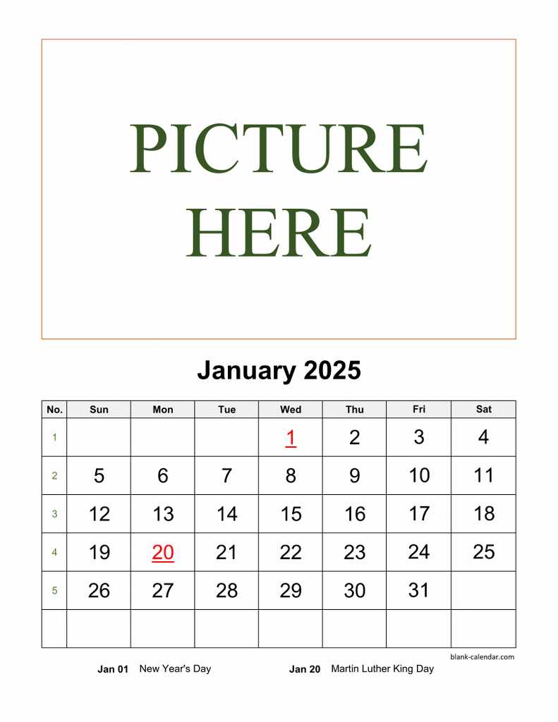 blank calendar template january 2025