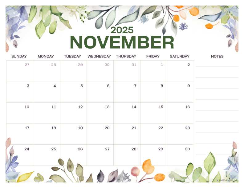 blank calendar template nov 2025