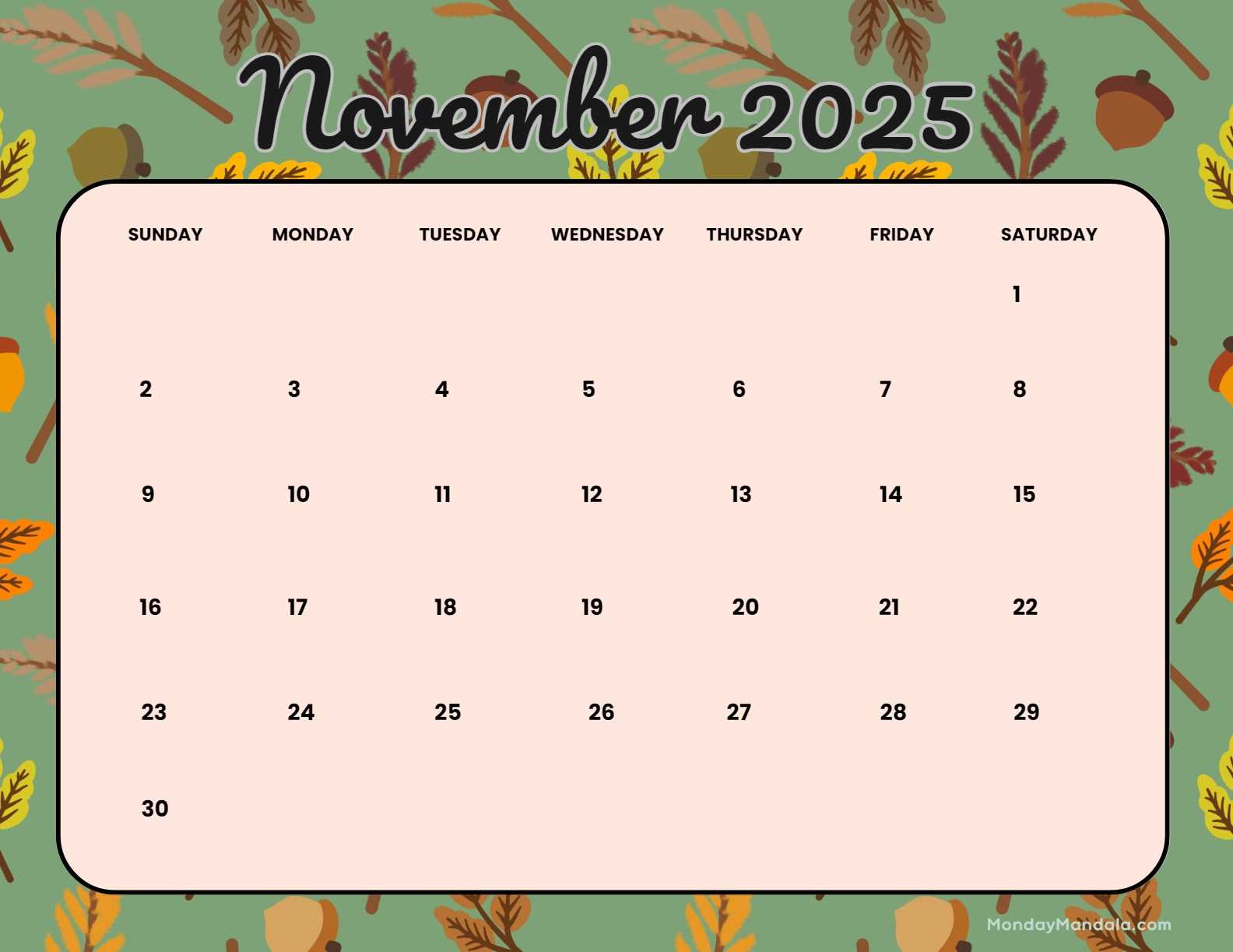 blank calendar template nov 2025