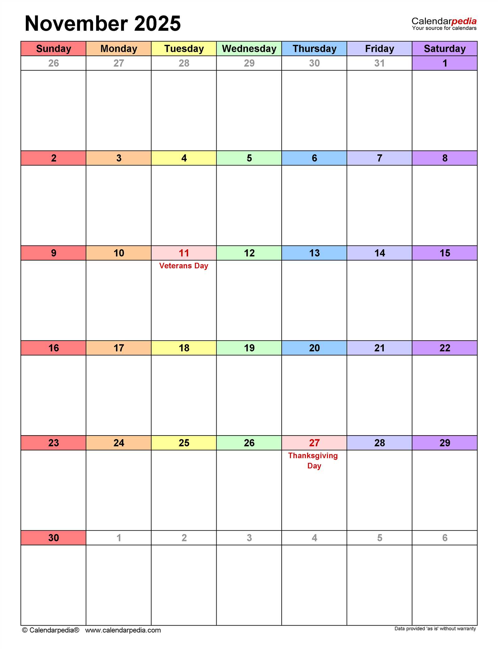 blank calendar template november 2025 printable