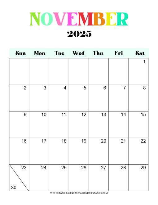 blank calendar template november 2025 printable