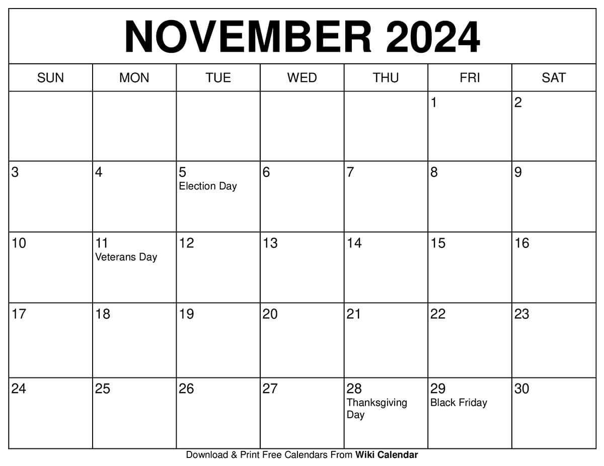 blank calendar template november