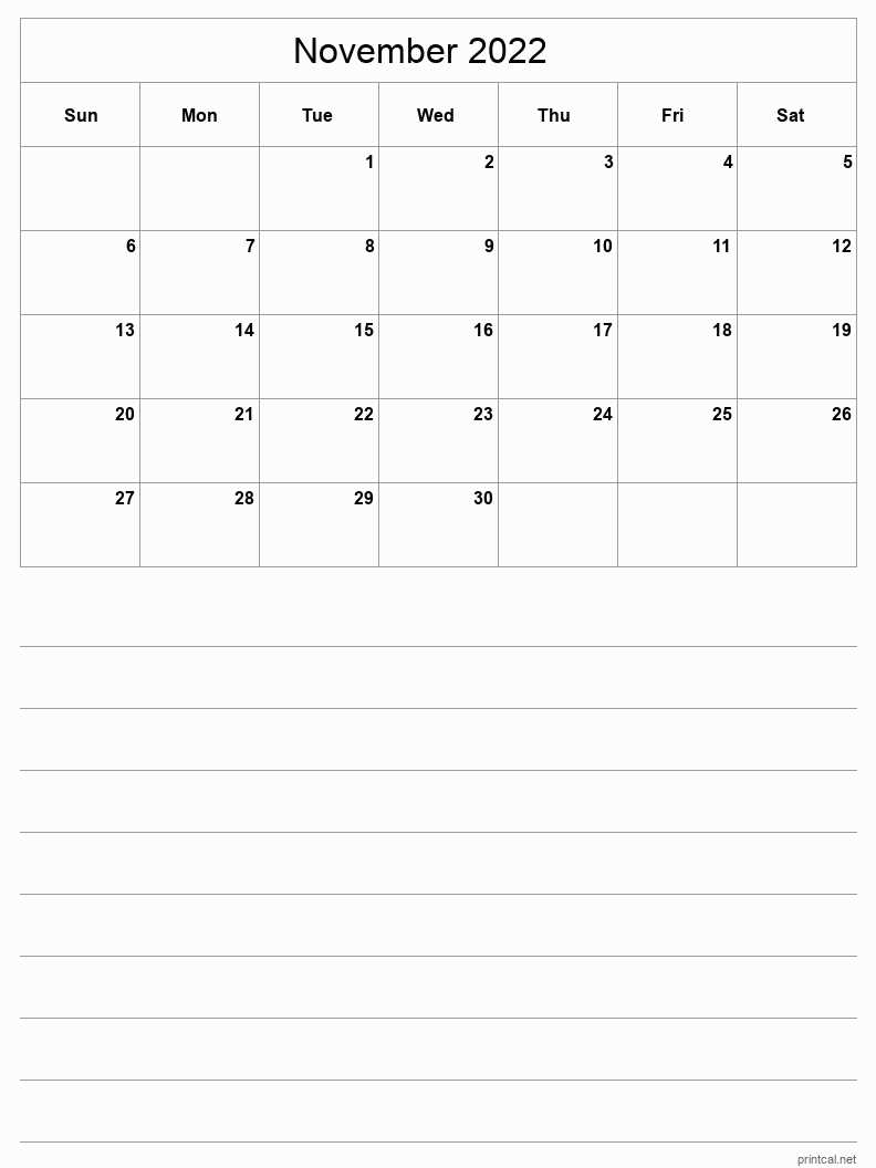 blank calendar template november