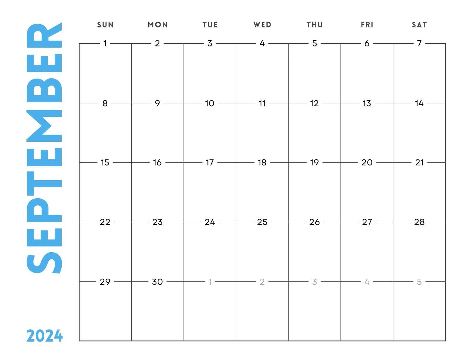 blank calendar template september 2025 printable