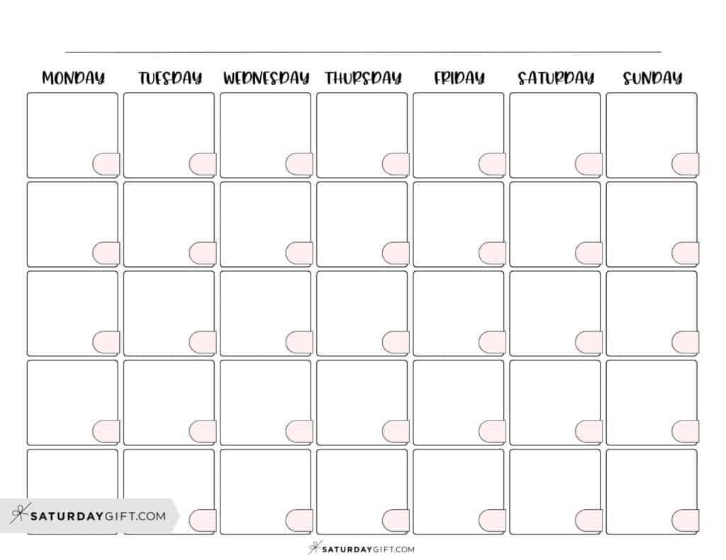 blank calendar template starting with monday