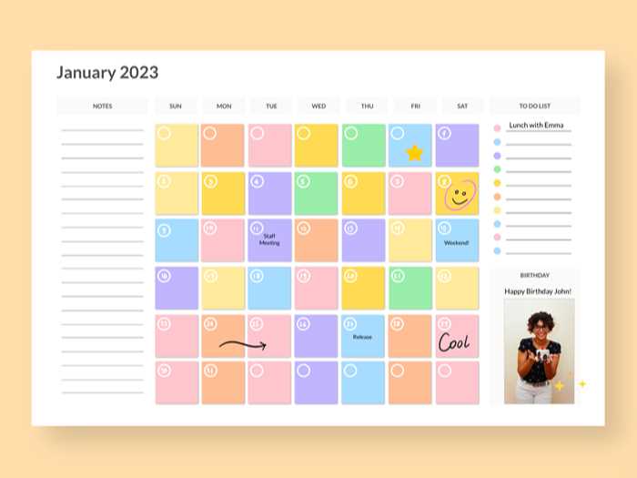 blank calendar template with notes