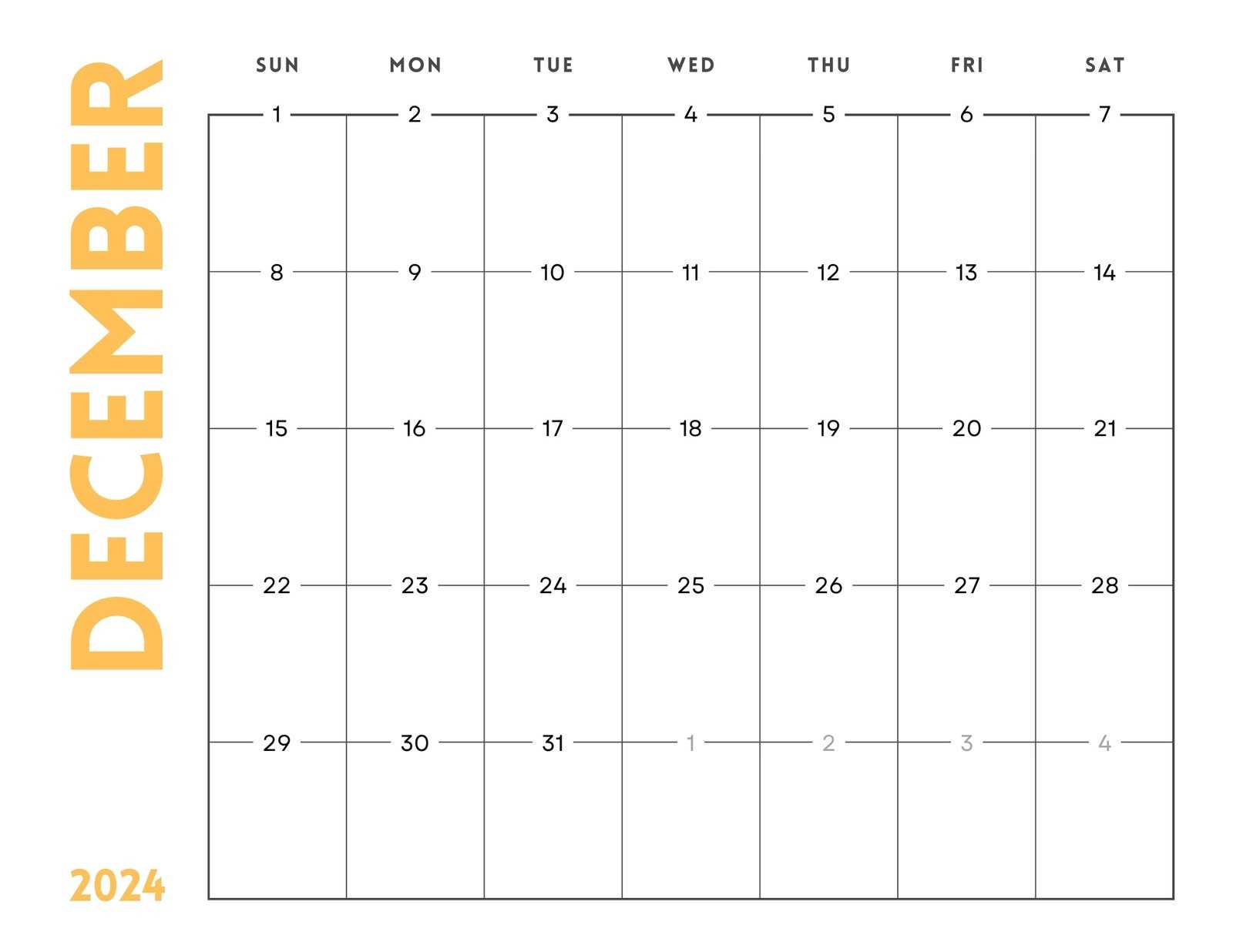 blank december calendar template