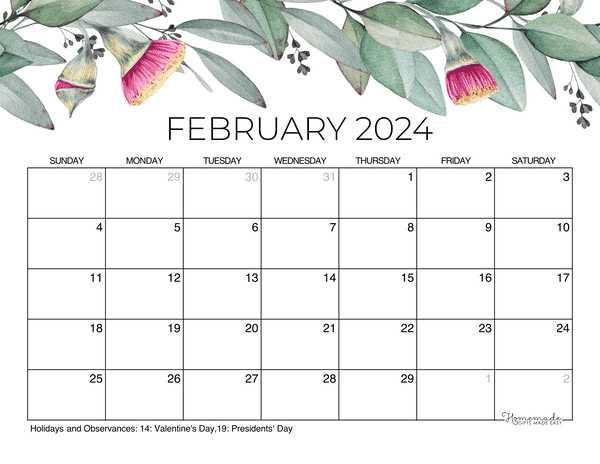 blank february calendar template