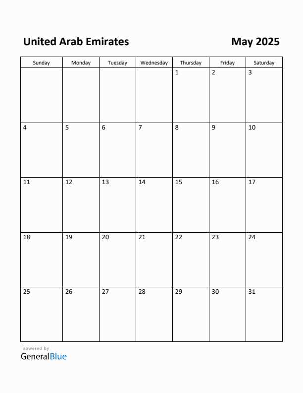 blank may 2025 calendar template