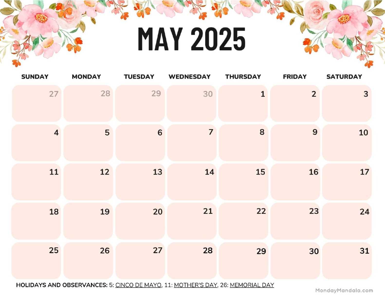 blank may 2025 calendar template