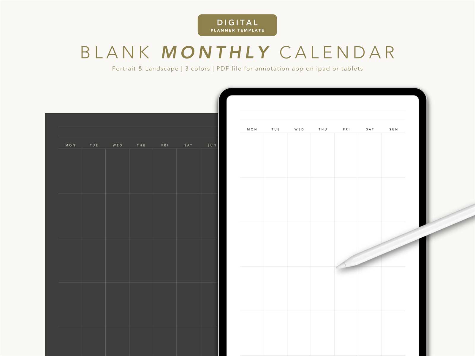 blank monthly calendar template portrait