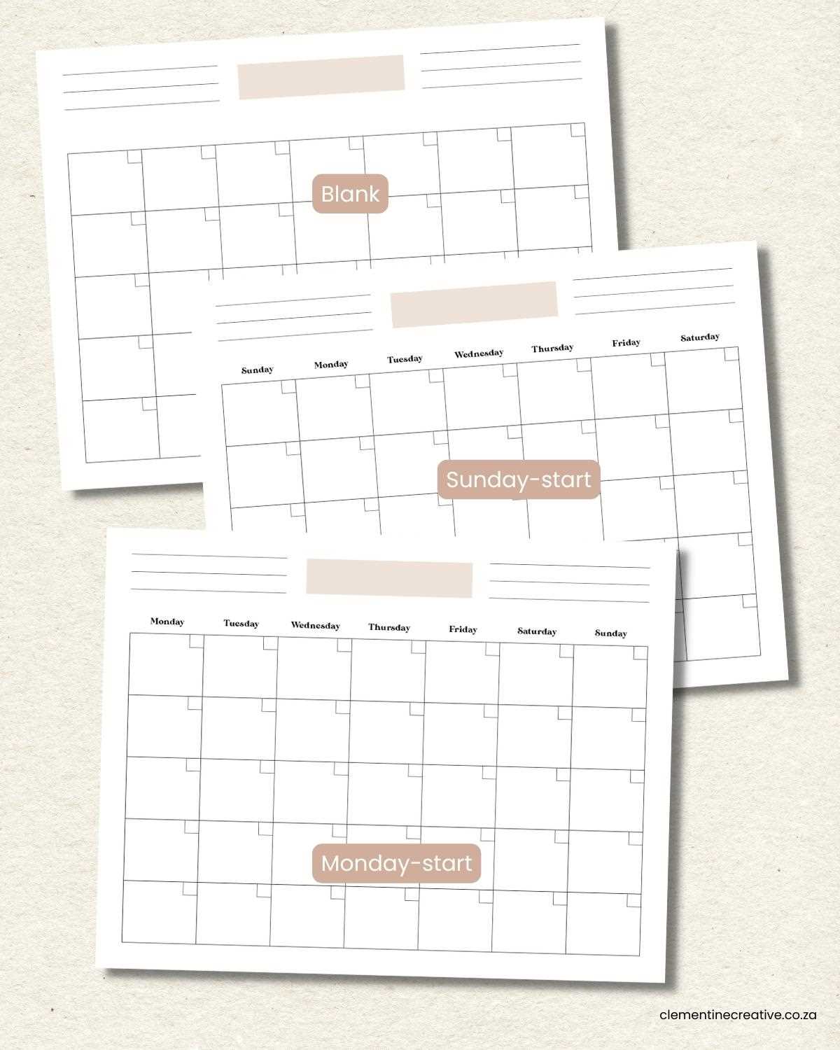 blank monthly calendar template