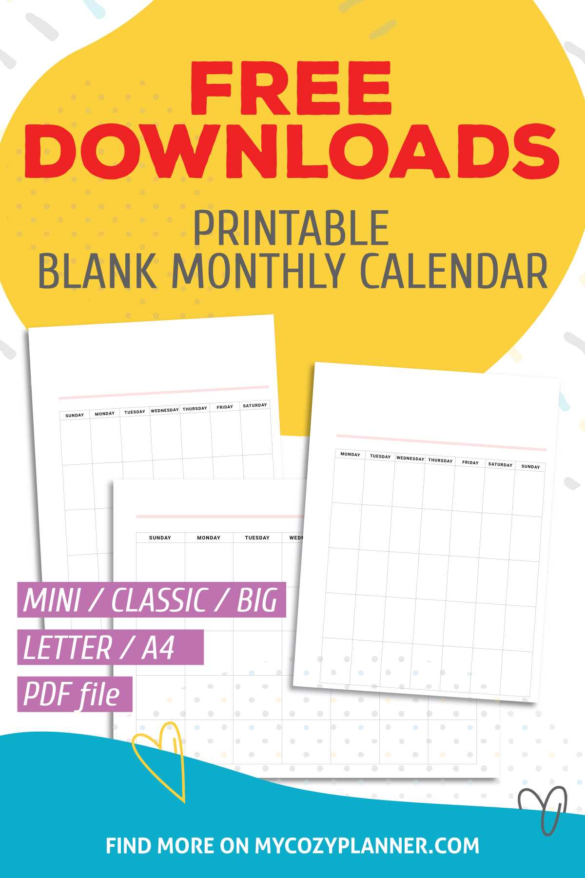 blank monthly calendar template