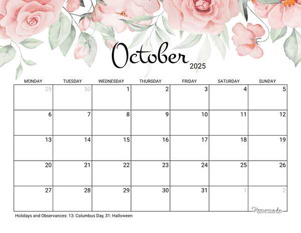 blank october calendar template