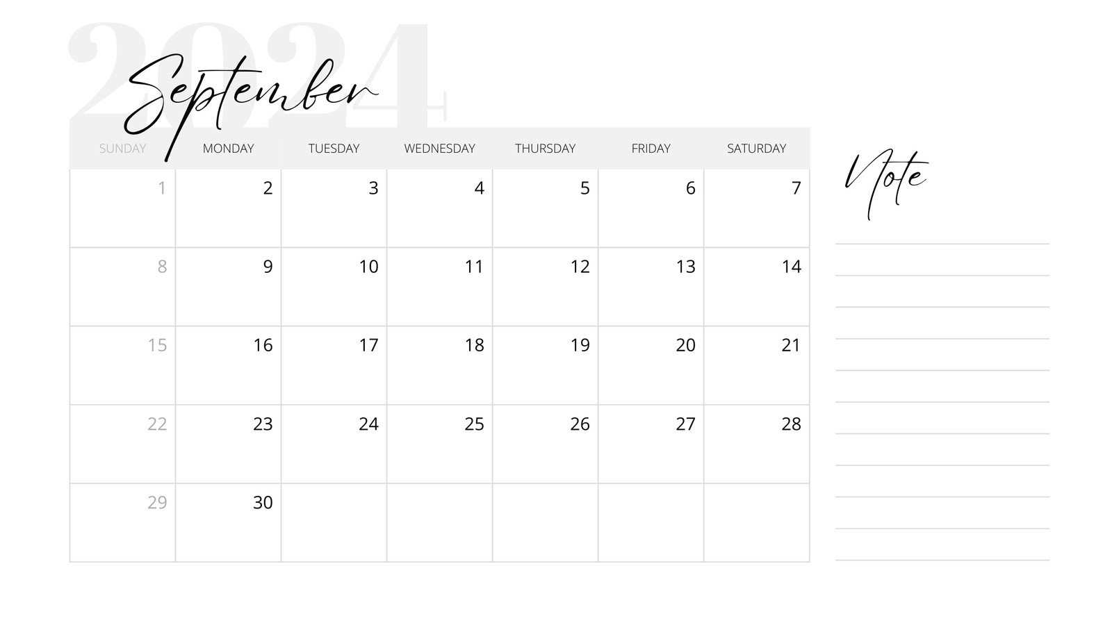 blank september calendar template