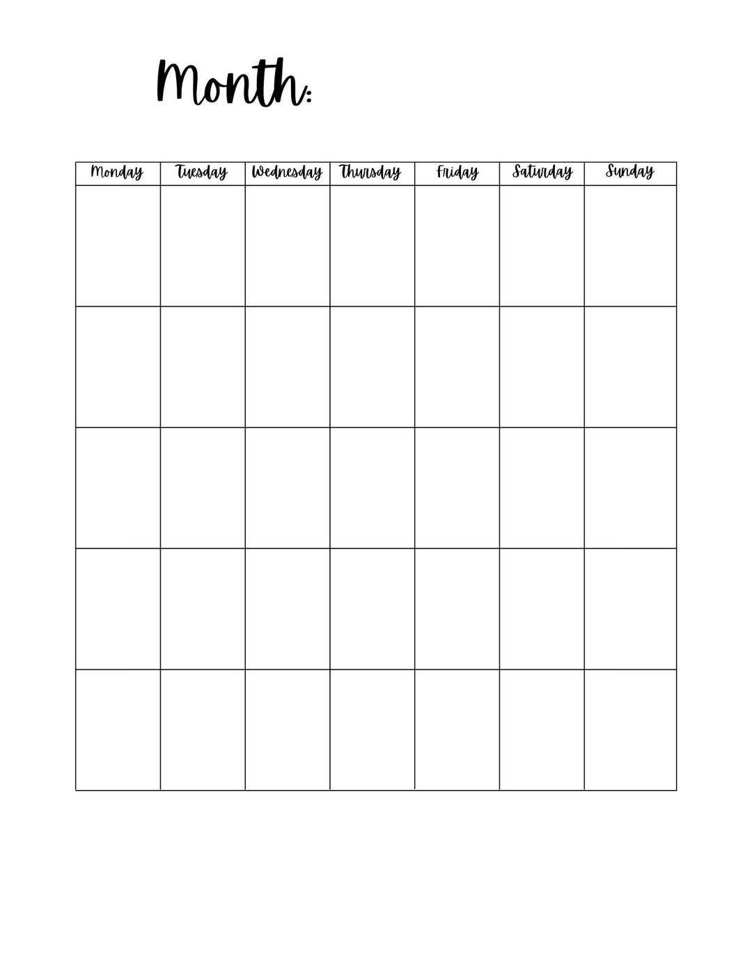 blank vertical calendar template