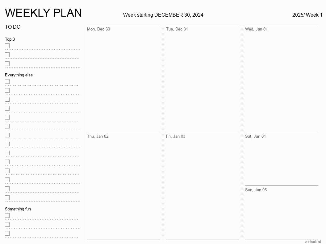 blank weekly calendar template 2025