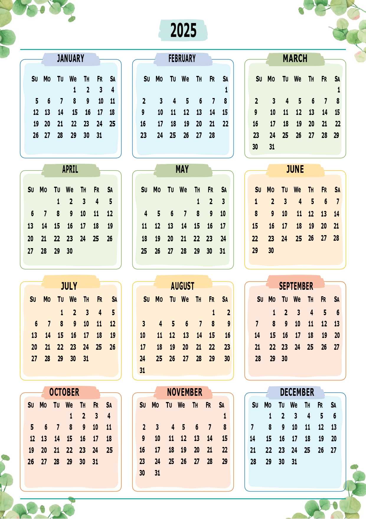 blank year calendar template