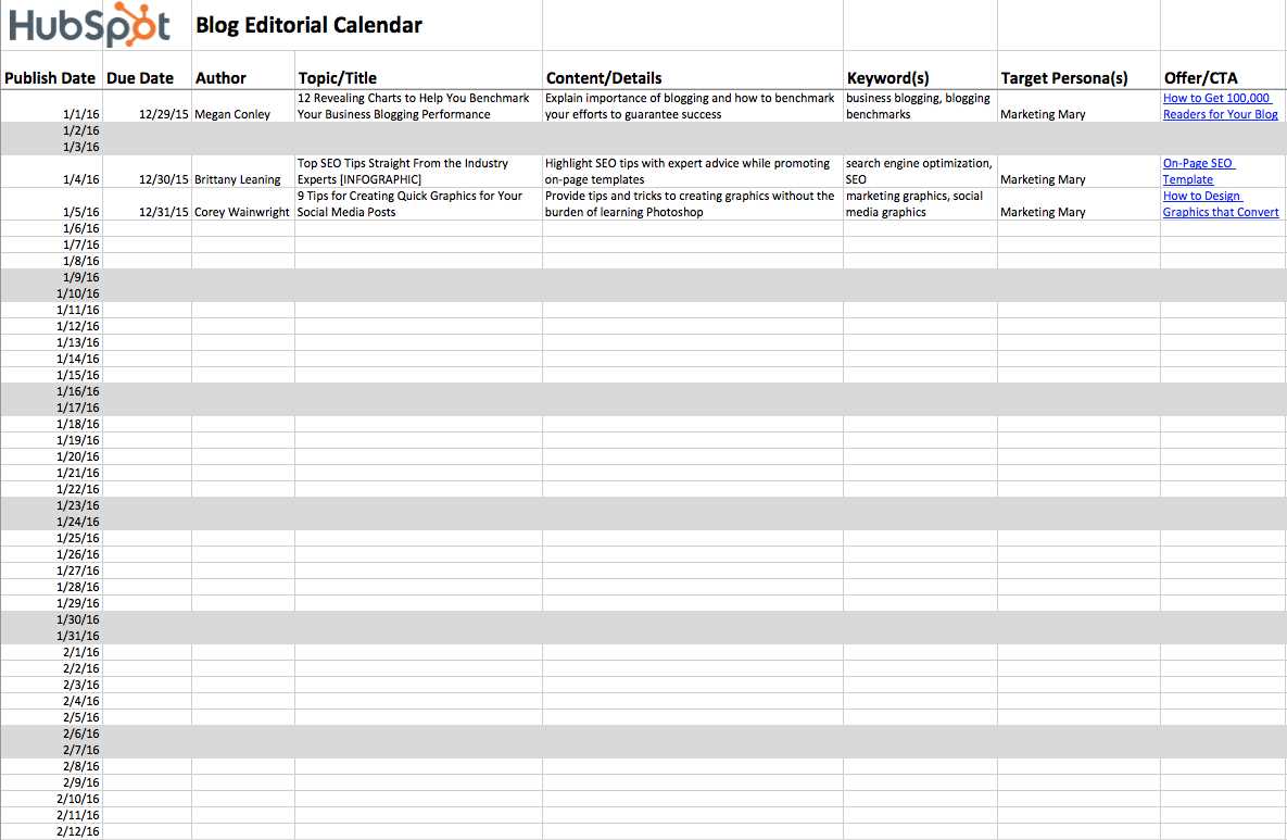 blog content calendar template