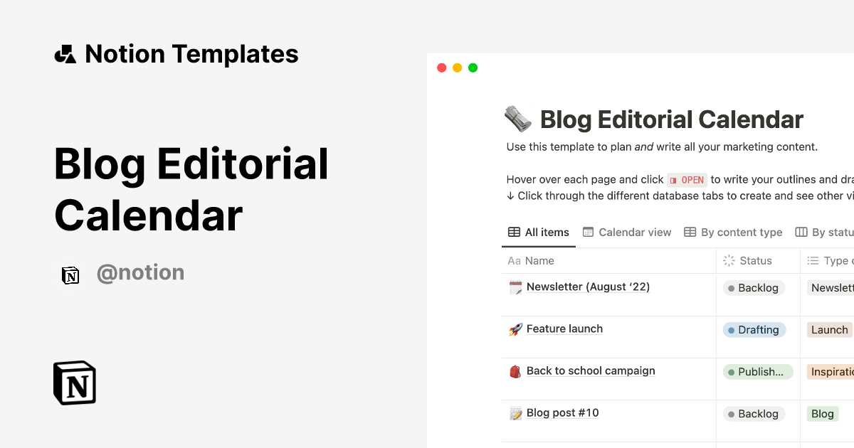 blog editorial calendar template