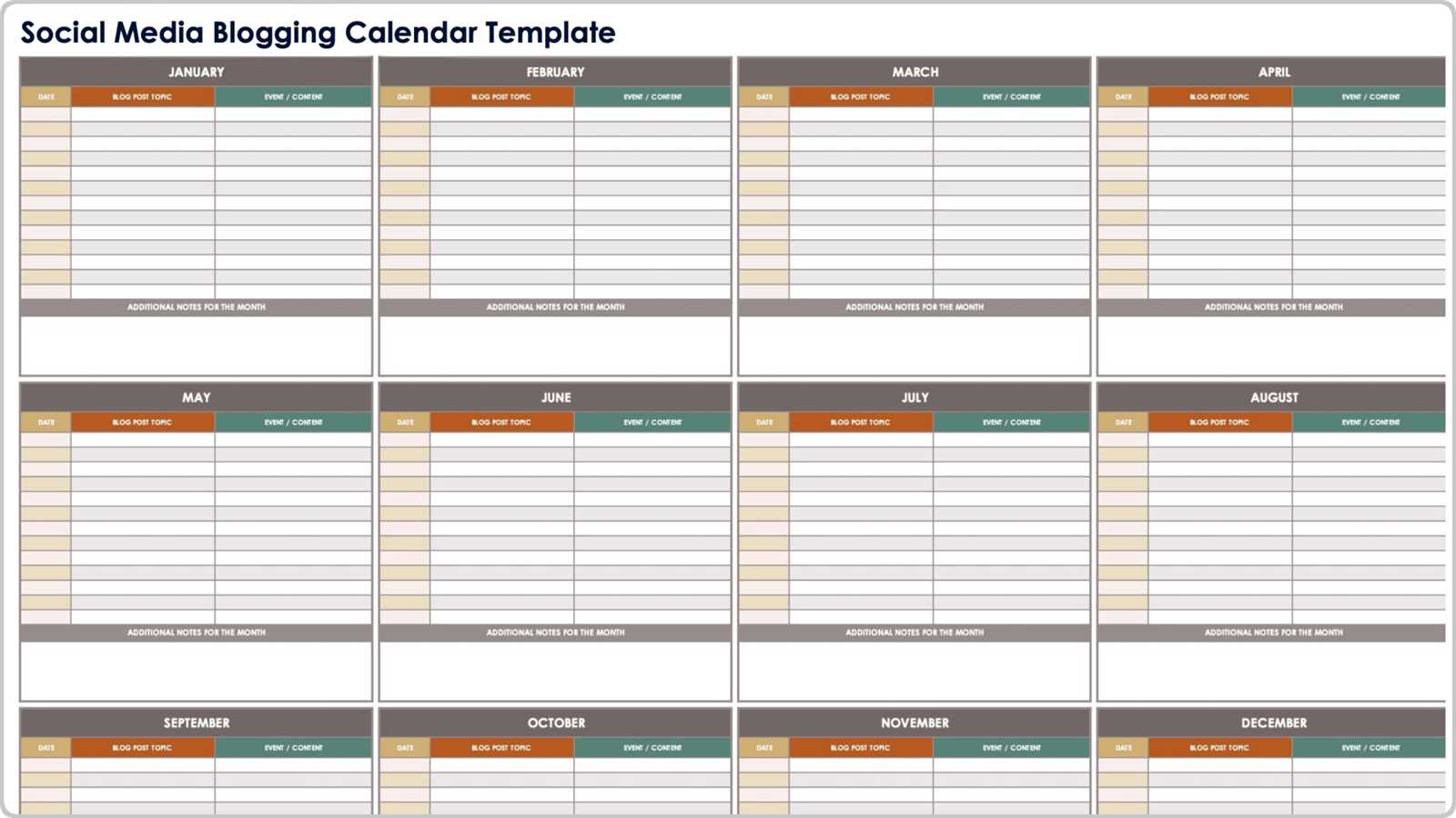 blogging calendar template