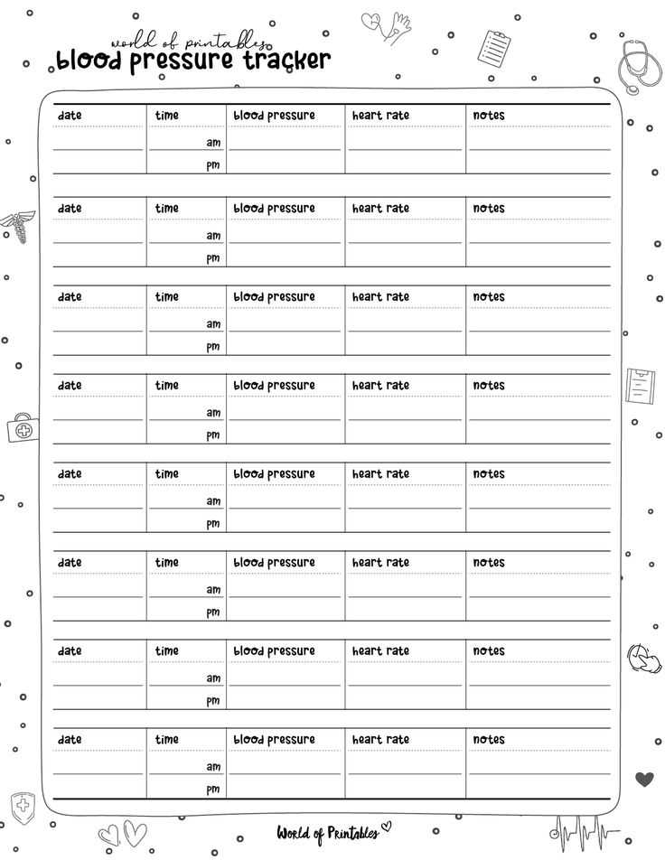 blood pressure calendar template