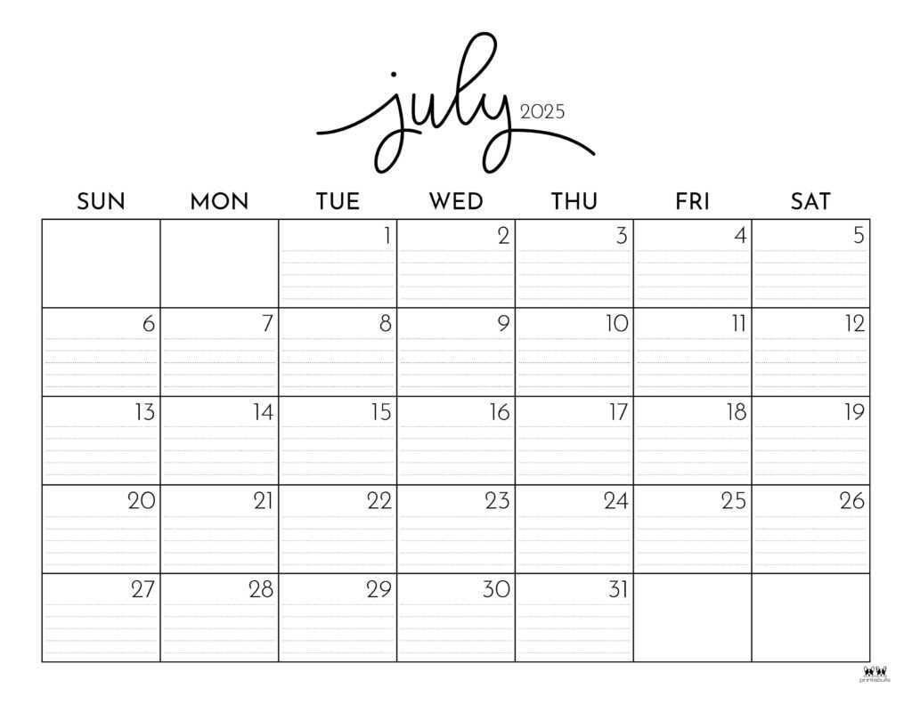 calendar 2025 july template