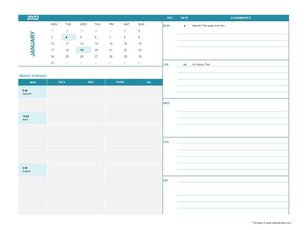 calendar assignment template