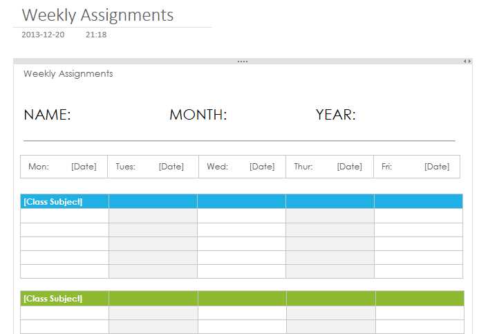 calendar assignments template