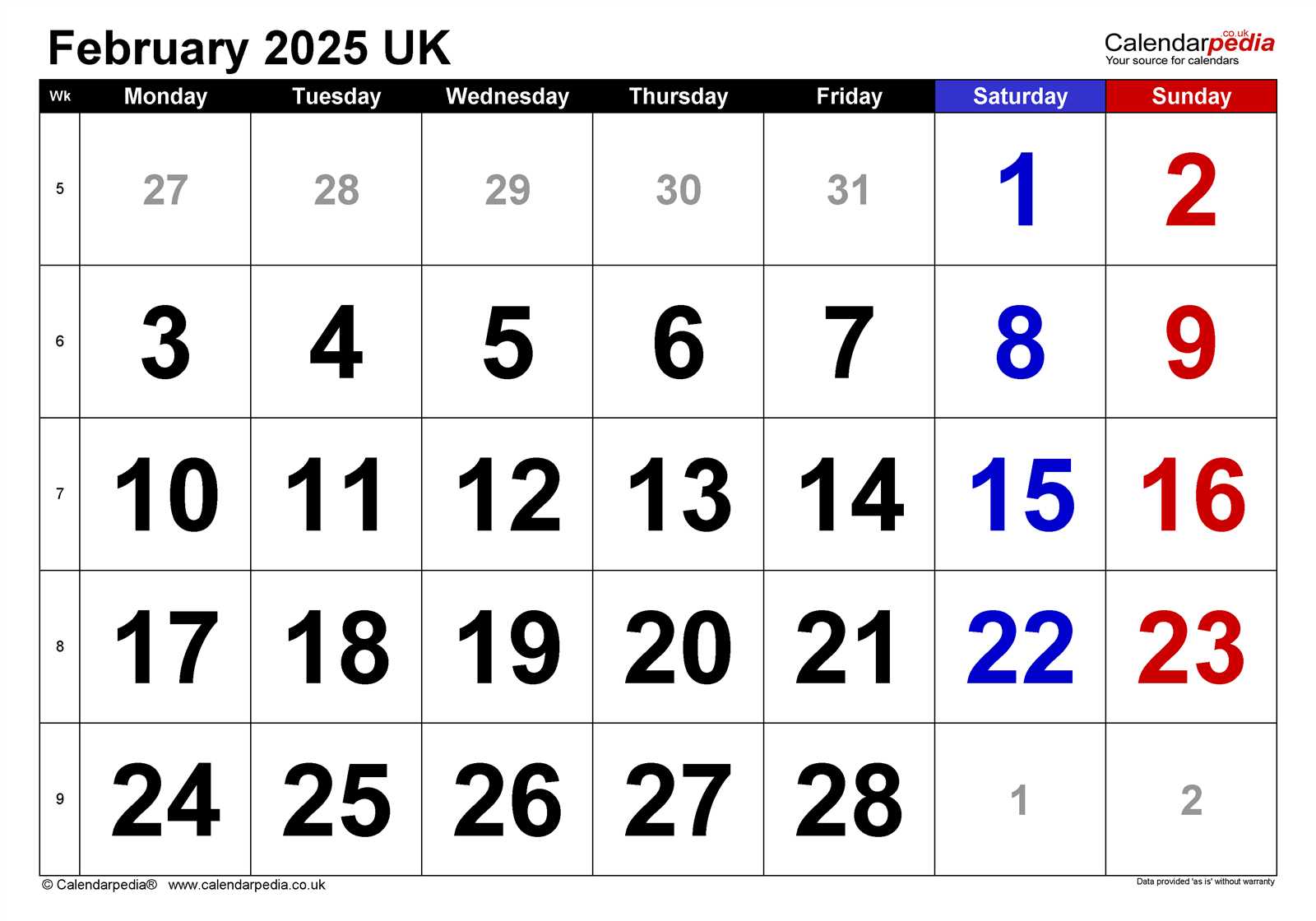 calendar february 2025 template