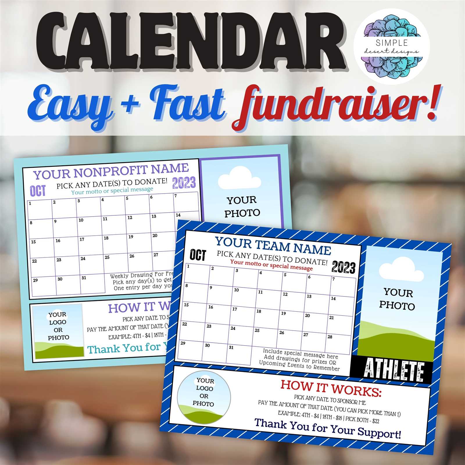 calendar fundraiser pay the date template