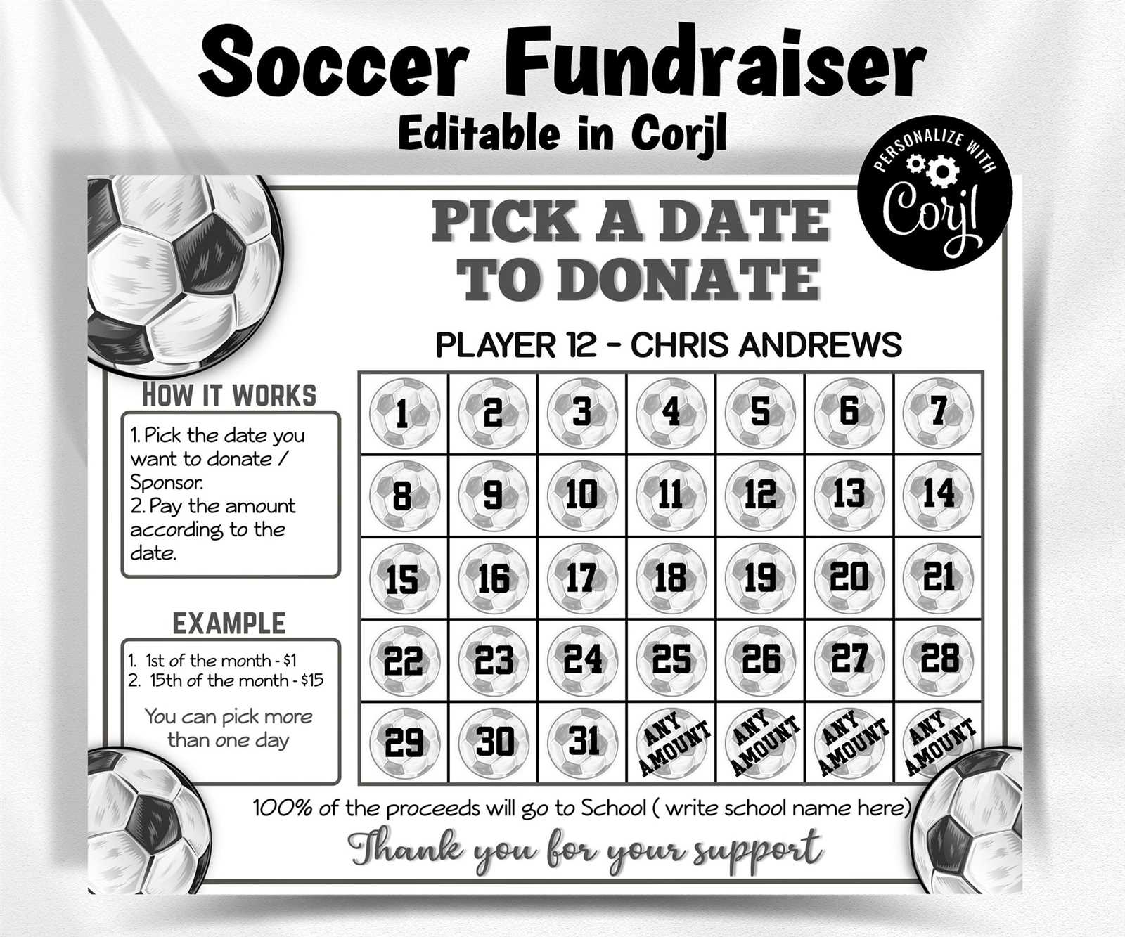 calendar fundraiser pay the date template