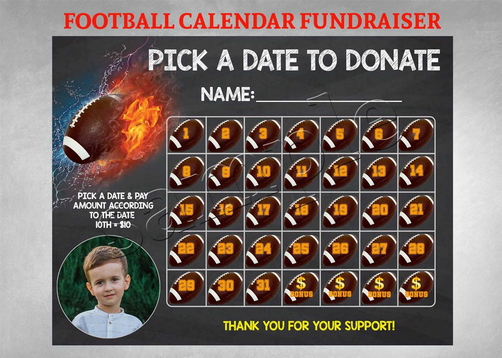 calendar fundraiser template football