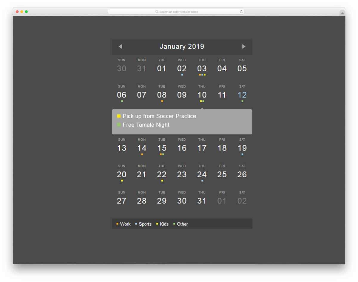 calendar html template