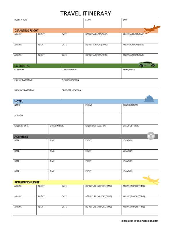 calendar itinerary template