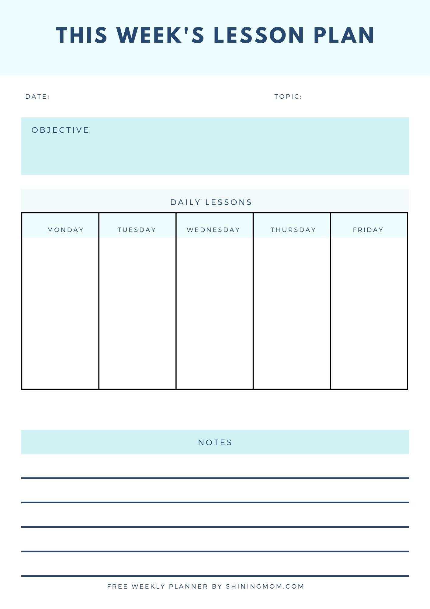 calendar lesson plan template