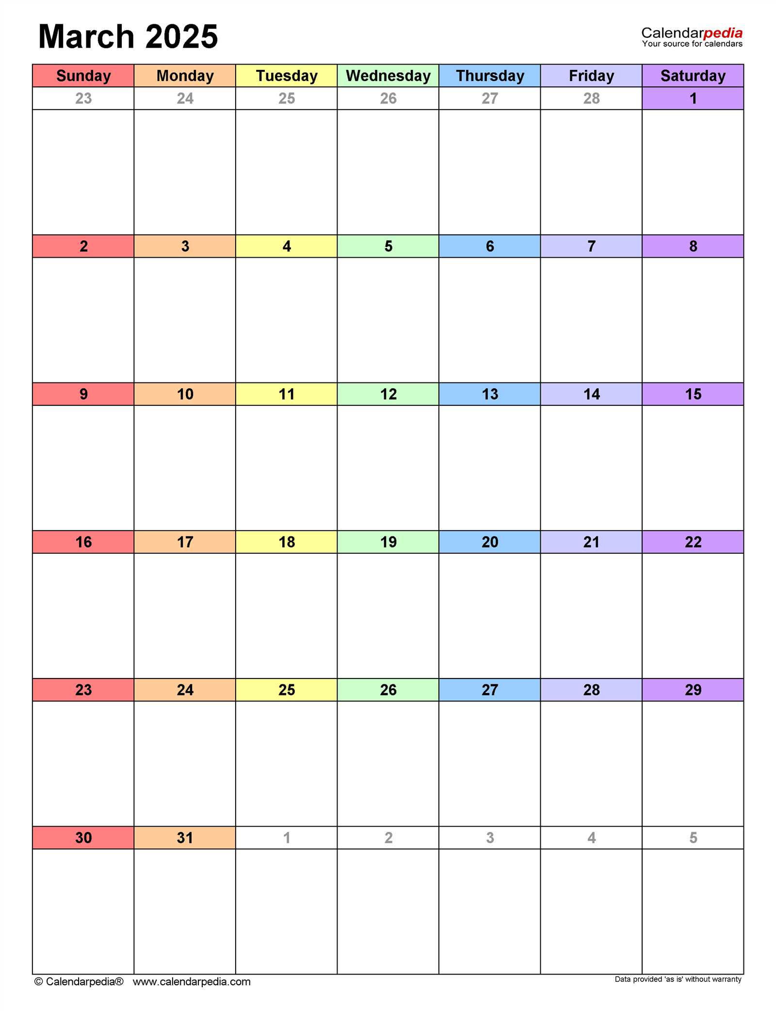 calendar march 2025 template