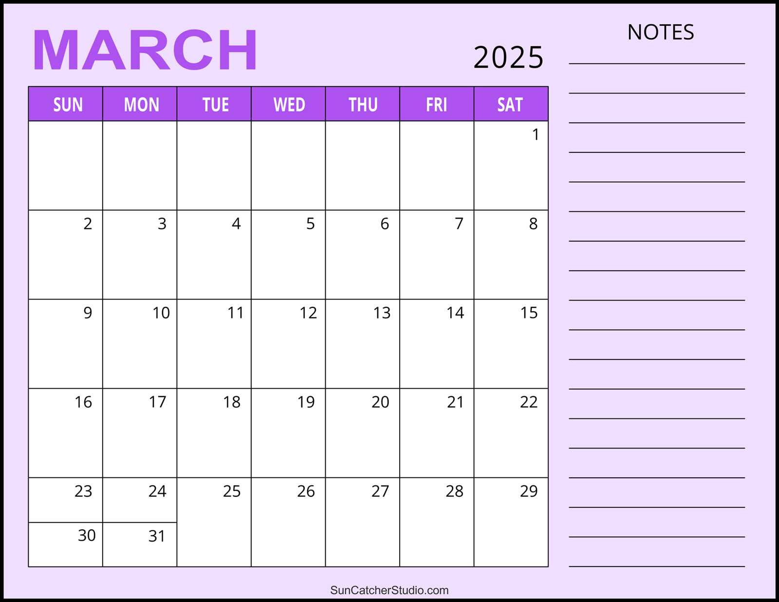 calendar march 2025 template