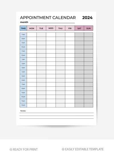 calendar notes template